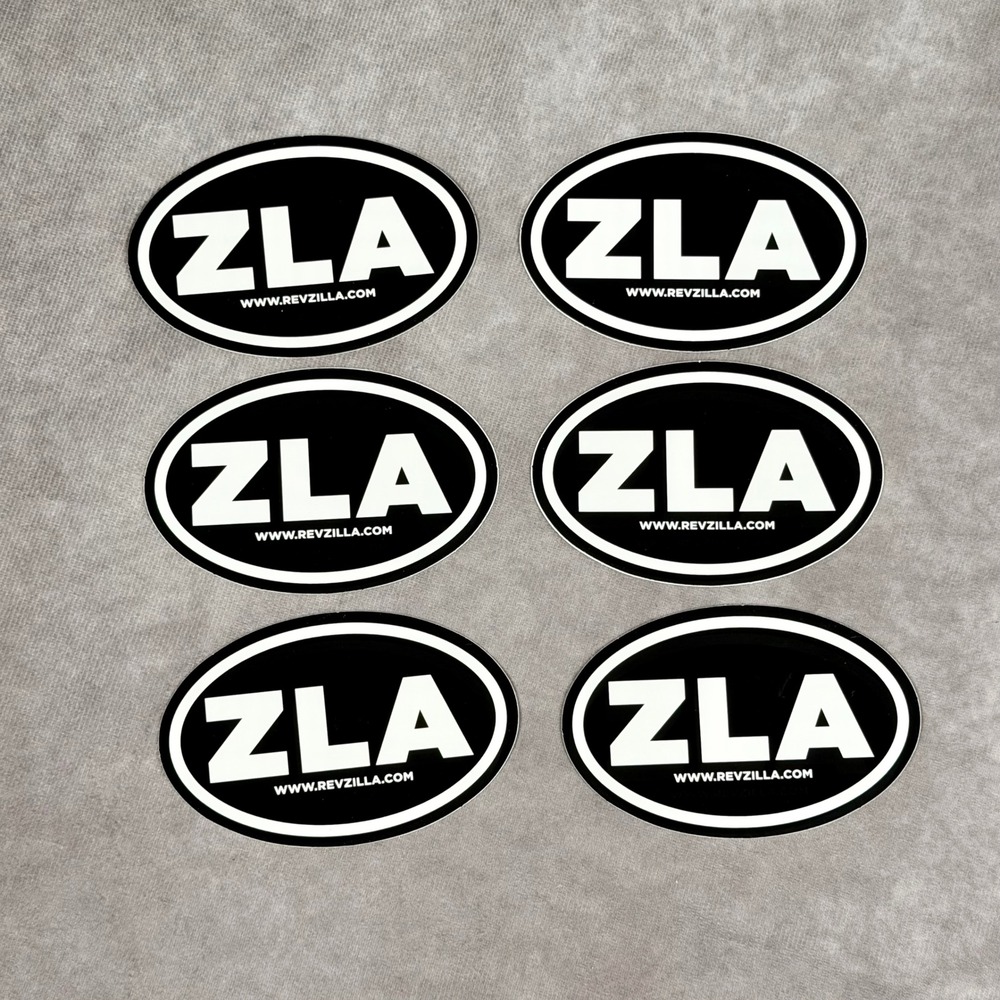 RevZilla ZLA Oval Stickers Set of 6 Black White Motorcycle Decals 4.5x3